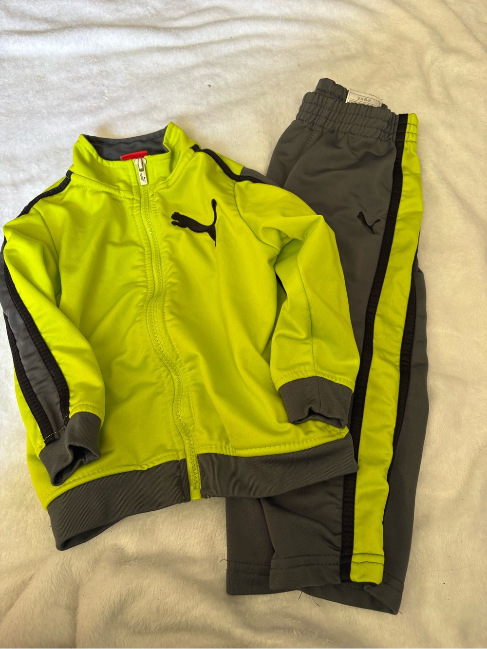 Puma Neon Yellow & Gray Kids' Track Jacket and Joggers Set